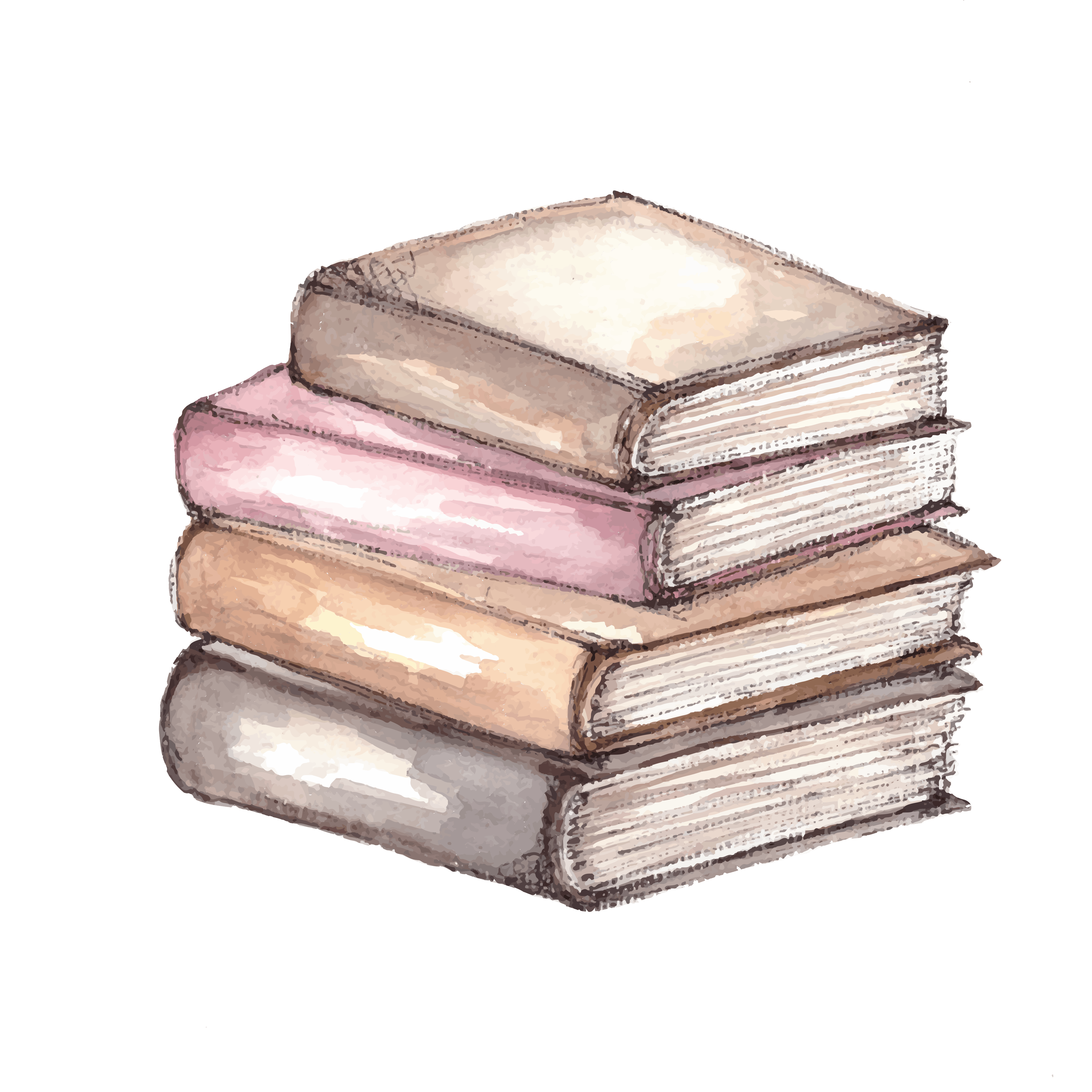 A watercolour illustration of a stack of four books